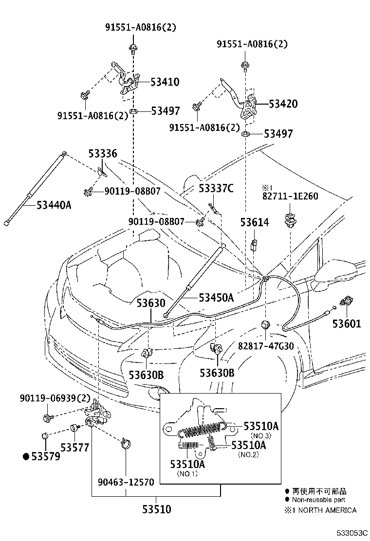 Toyota 53410-75020 HINGE ASSY, HOOD, RH