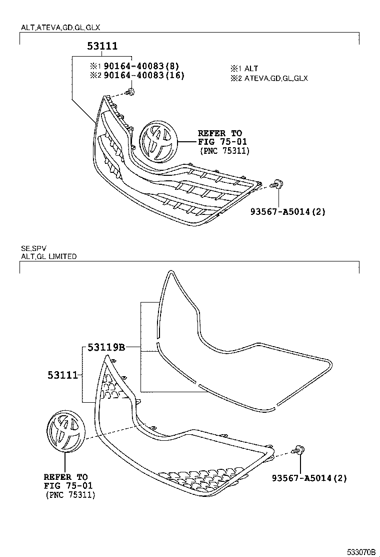 53101-06130 GRILLE, RADIATOR product image