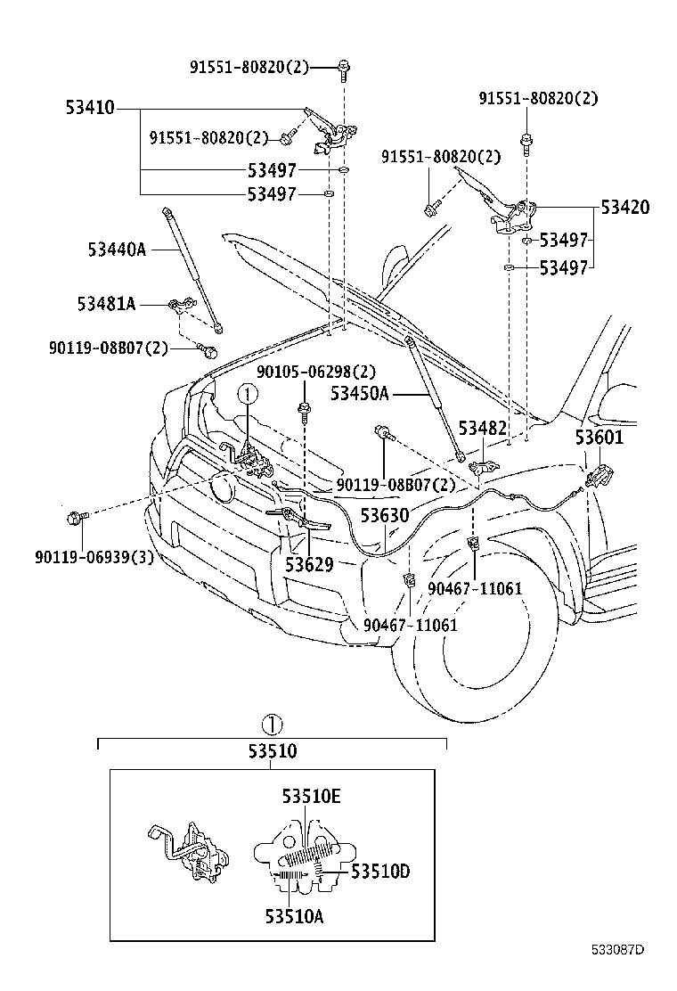 Toyota 53630-35100 CABLE ASSY, HOOD LOCK CONTROL