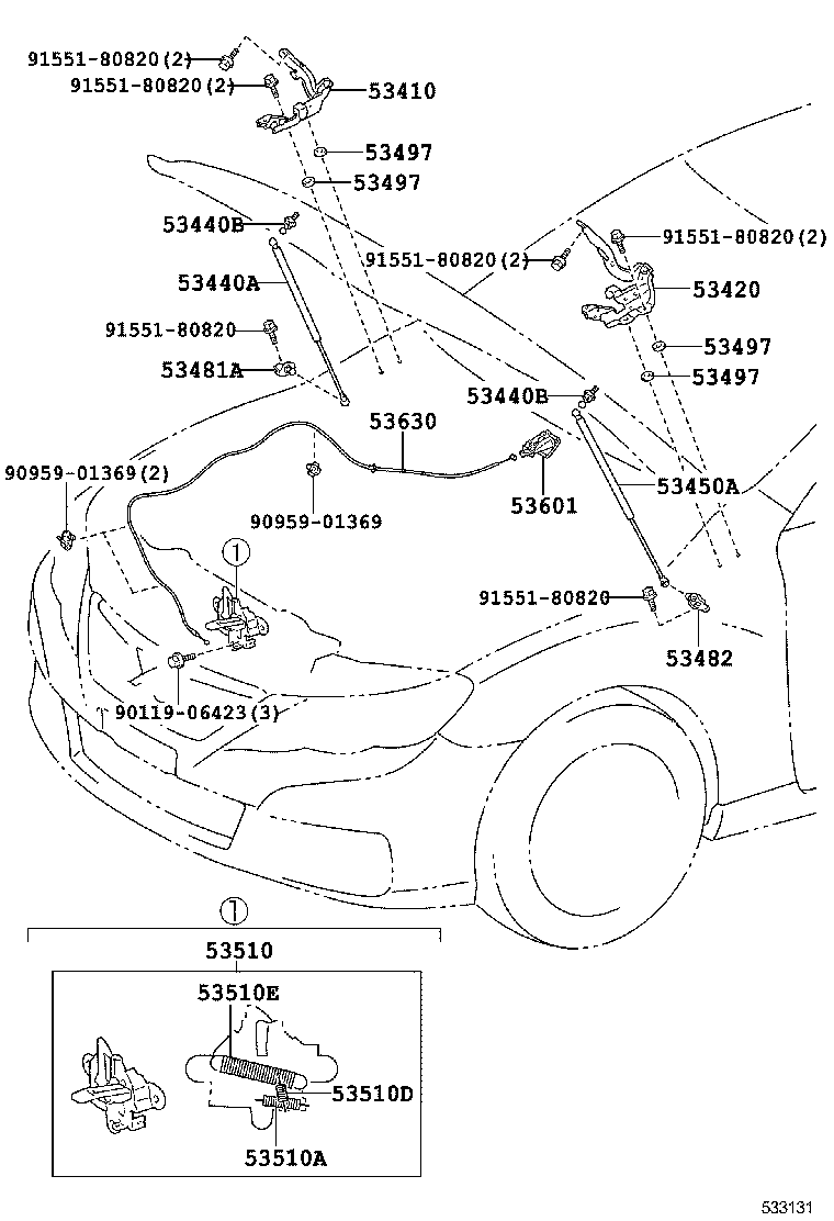 53630-22260 CABLE ASSY, HOOD LOCK CONTROL product image