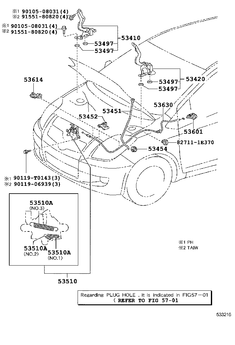 53630-0D080 CABLE ASSY, HOOD LOCK CONTROL product image
