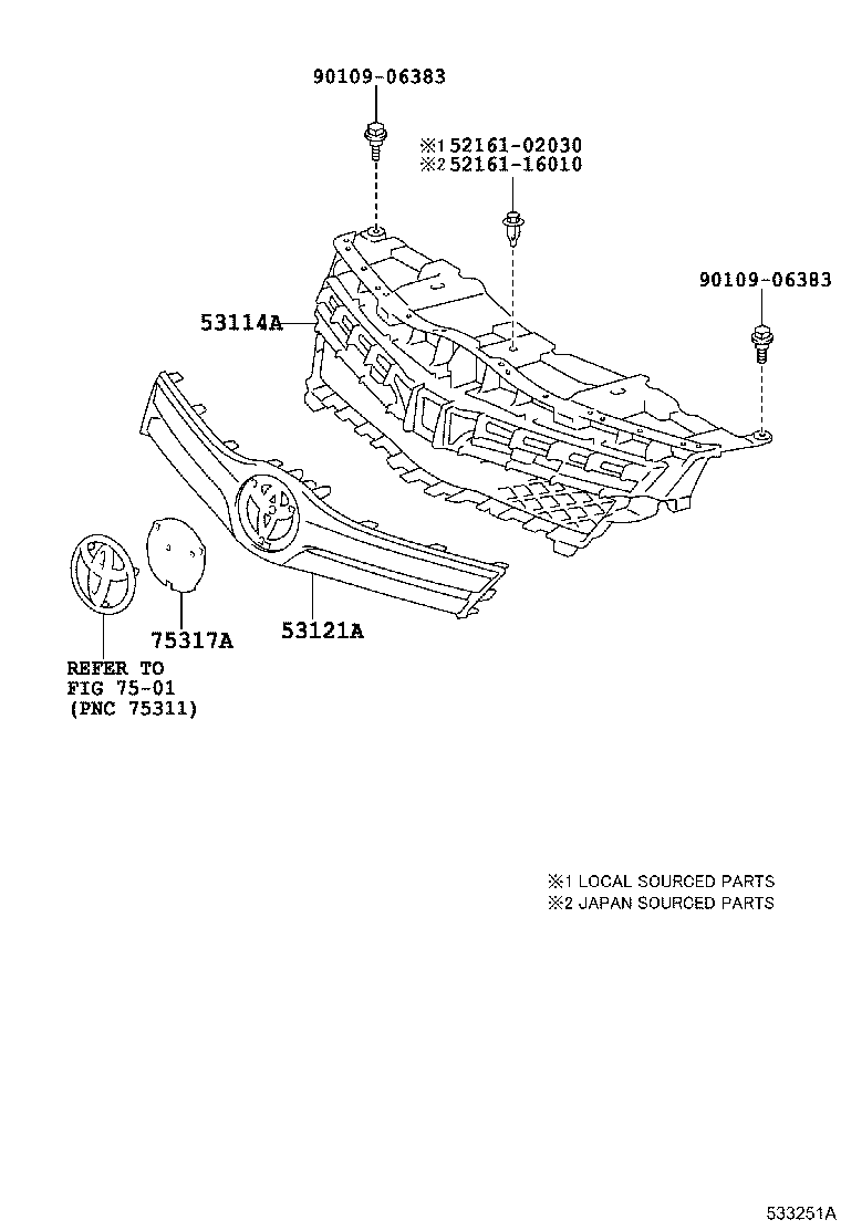 53121-02110 MOULDING, RADIATOR GRILLE product image