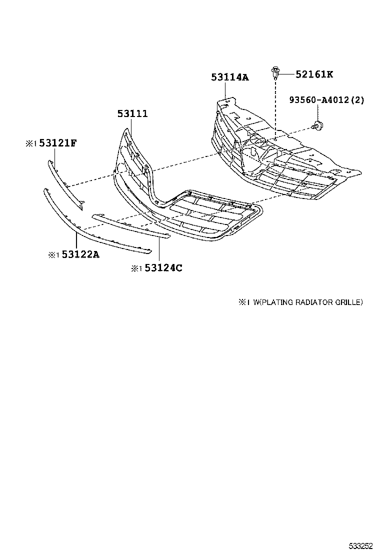 53111-02570 GRILLE, RADIATOR product image