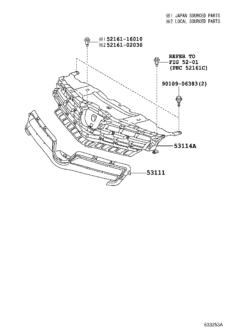 53121-02110 MOULDING, RADIATOR GRILLE product image