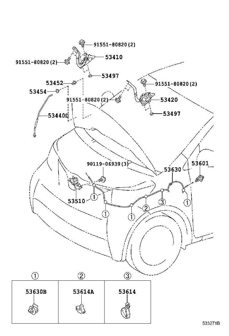 Toyota 90469-06005 CLAMP(FOR HOOD LOCK CONTROL CABLE)