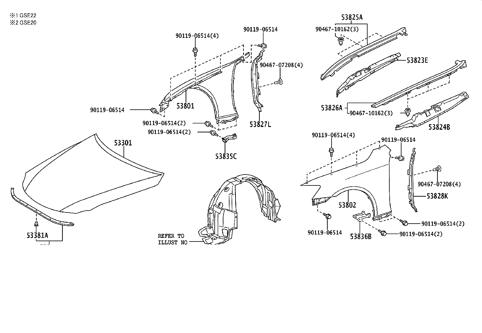 53341-53040 INSULATOR, HOOD product image