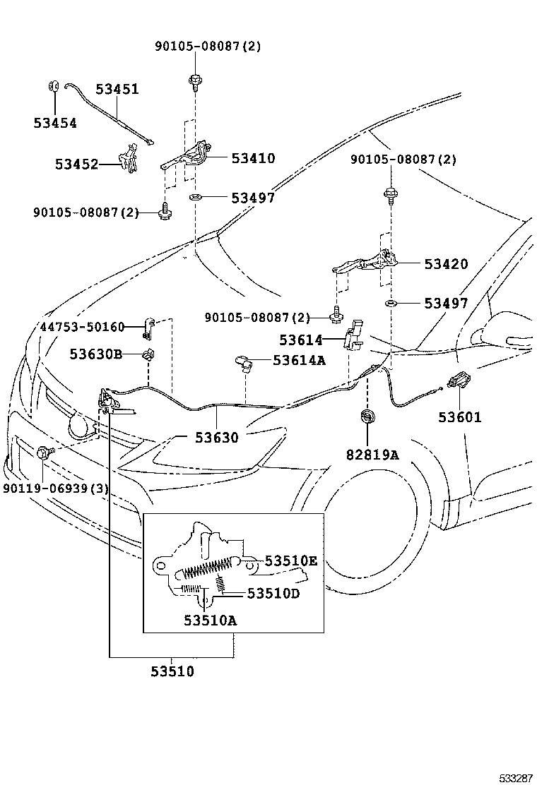 53630-21020 CABLE ASSY, HOOD LOCK CONTROL product image