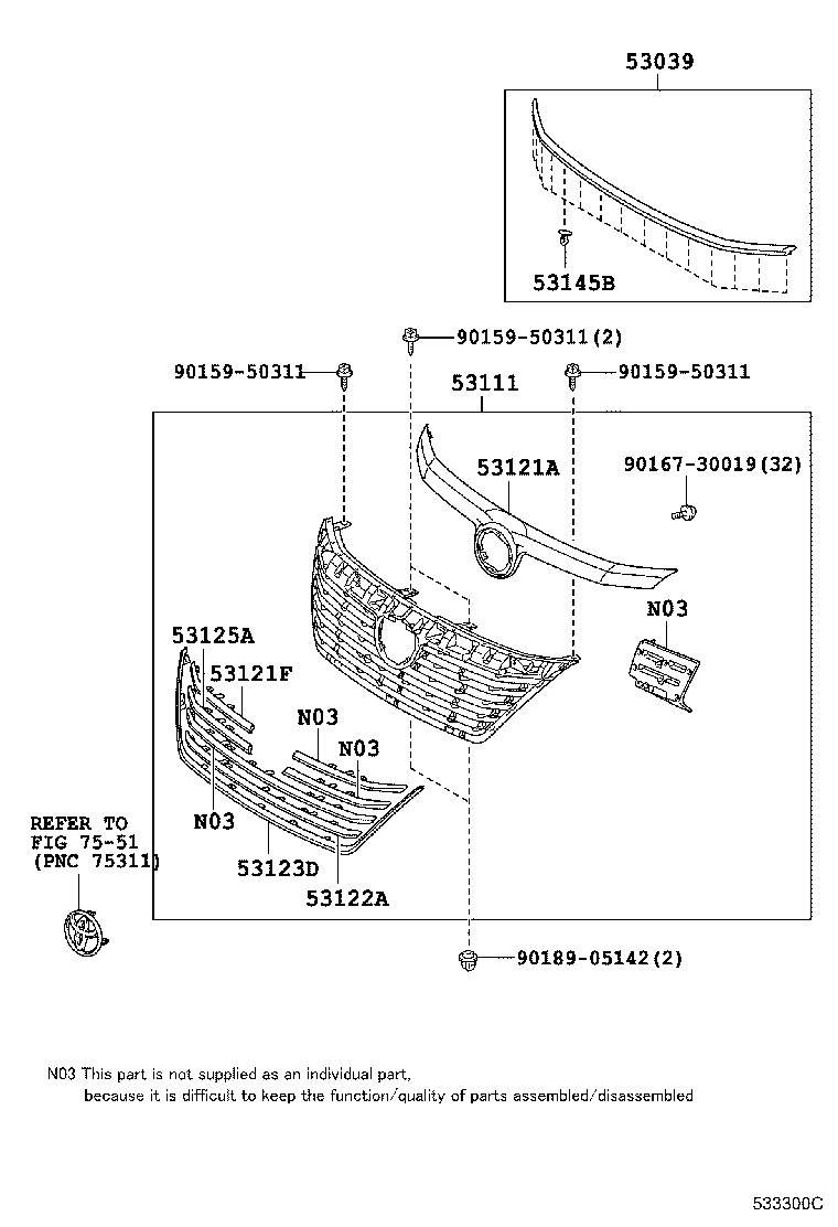 53101-58140 GRILLE, RADIATOR product image