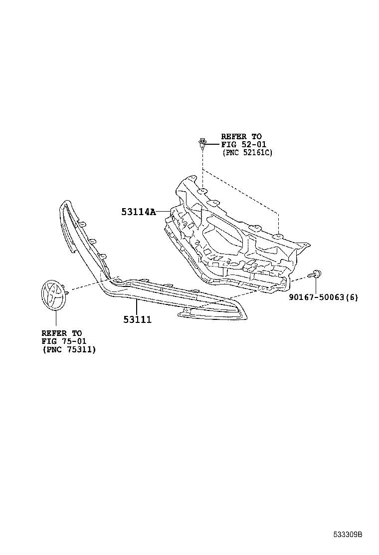 53121-52220 MOULDING, RADIATOR GRILLE product image