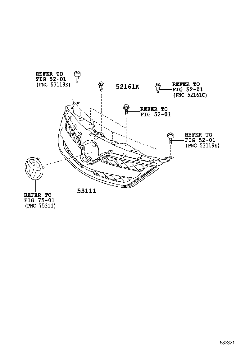 53124-02200 MOULDING, RADIATOR GRILLE, UPPER LH product image