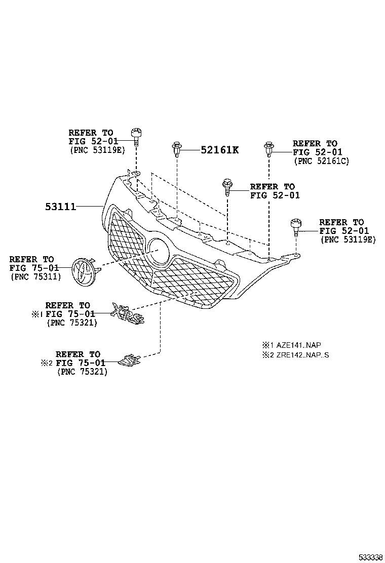 53124-02200 MOULDING, RADIATOR GRILLE, UPPER LH product image