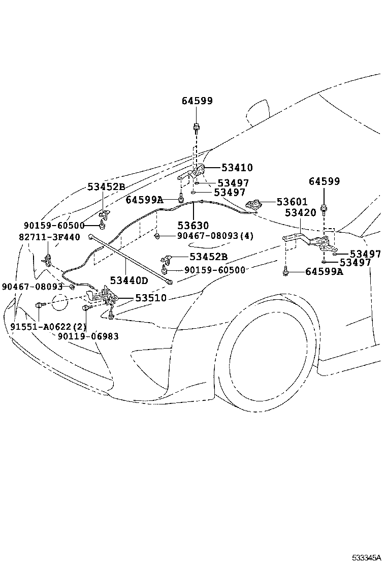 64599-77040 BOLT, LUGGAGE DOOR HINGE product image