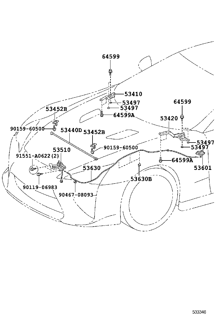 64599-77040 BOLT, LUGGAGE DOOR HINGE product image