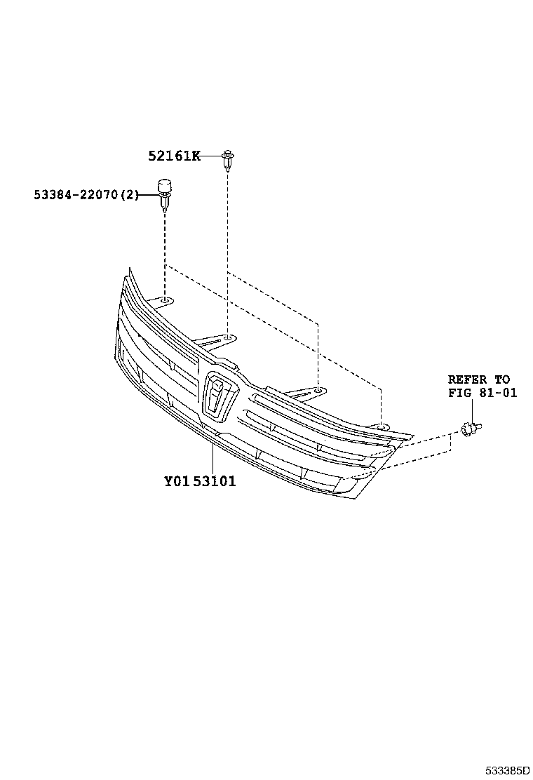 53124-44010 MOULDING, RADIATOR GRILLE, UPPER LH product image