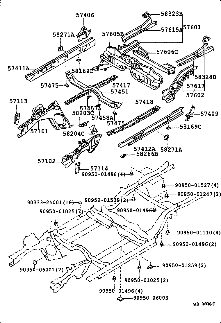 57601-01030 MEMBER SUB-ASSY, REAR FLOOR SIDE, RH product image