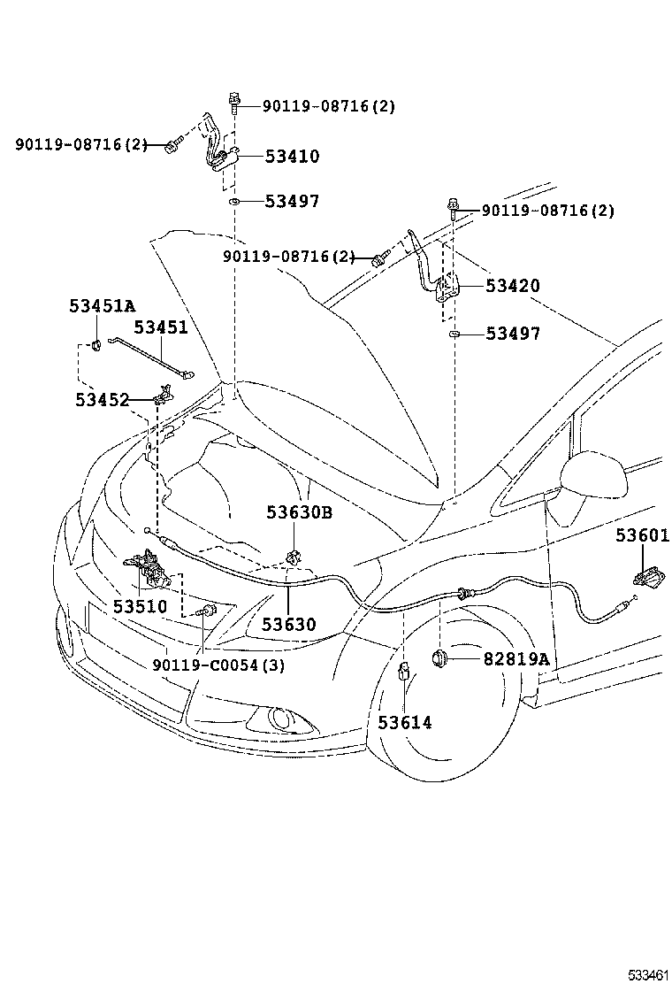 53614-0F010 CLAMP, HOOD LOCK CONTROL CABLE product image
