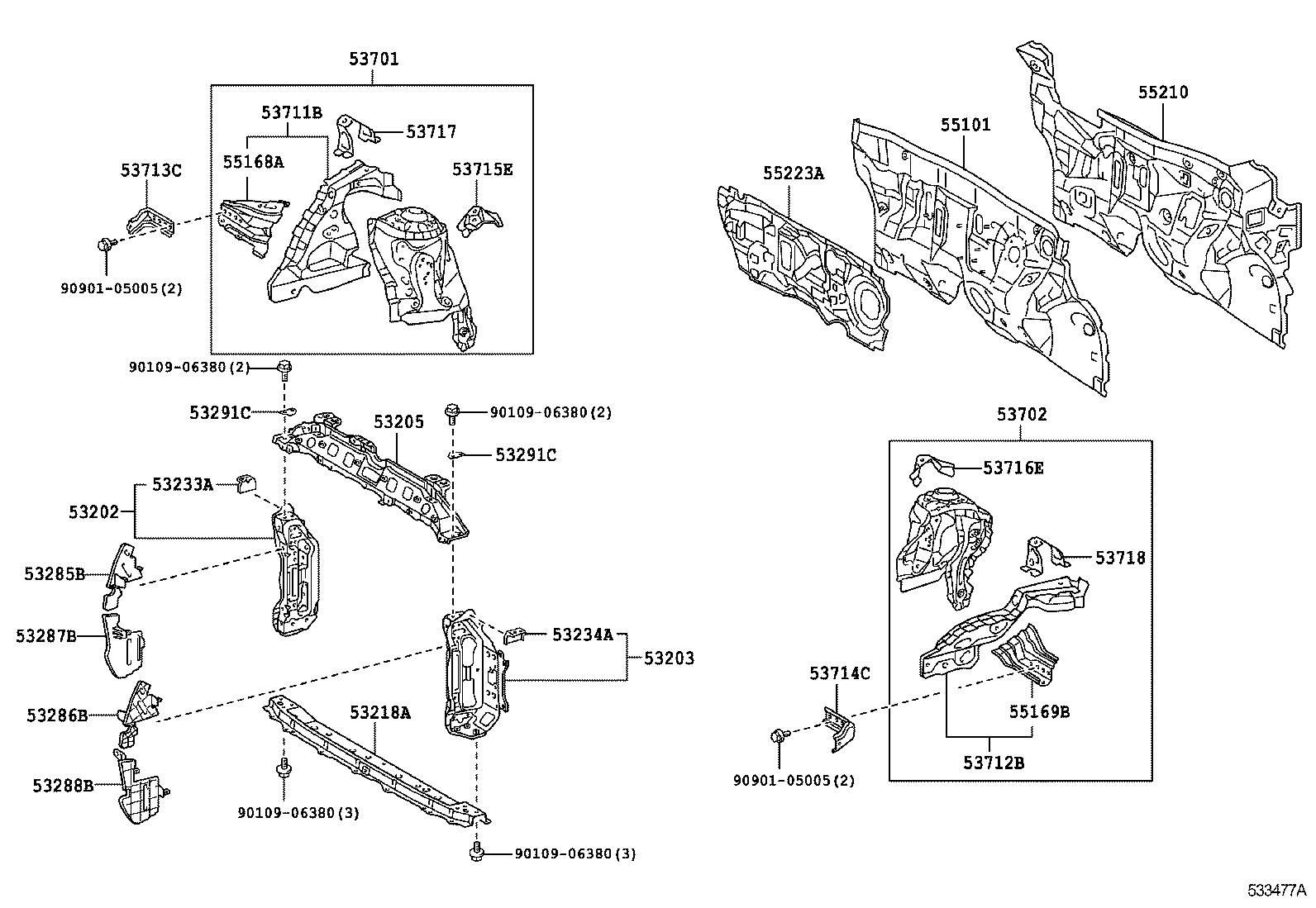 Toyota 53701-52150 APRON SUB-ASSY, FRONT FENDER, RH