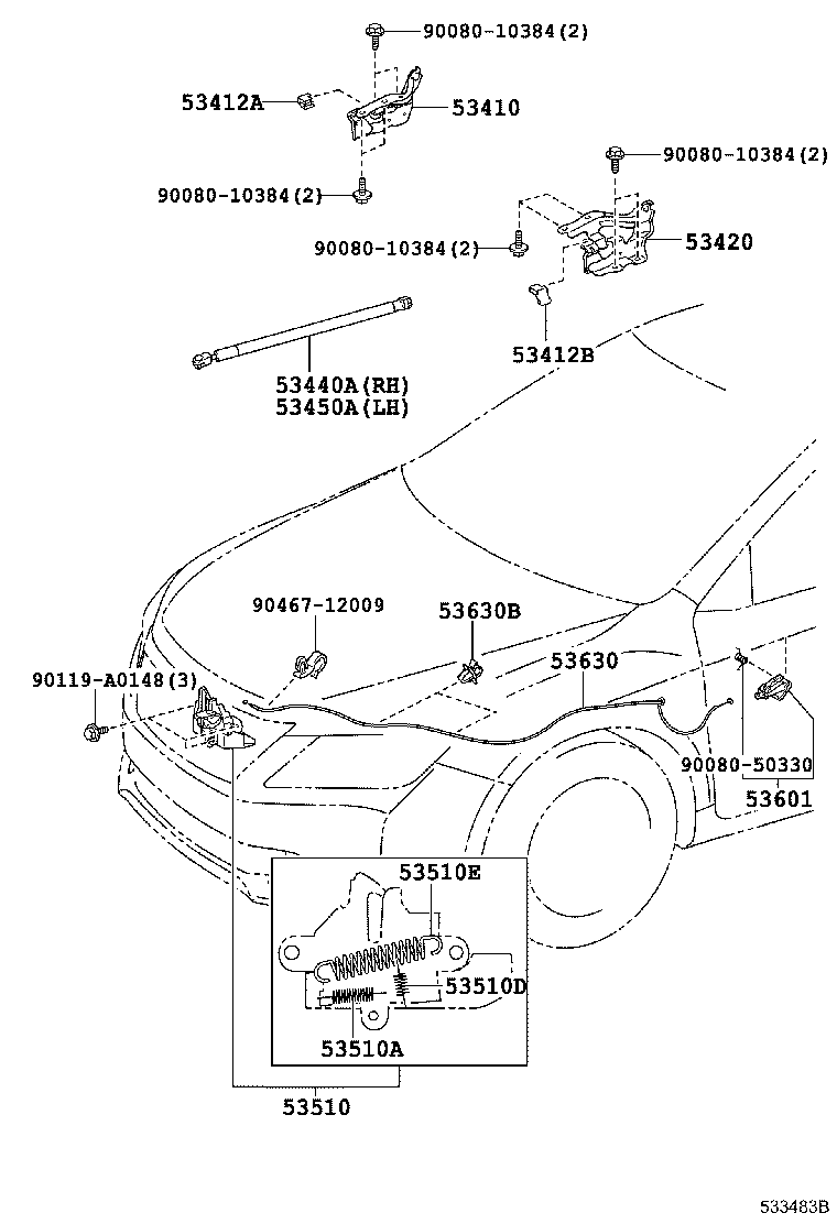 Toyota 53630-06150 CABLE ASSY, HOOD LOCK CONTROL