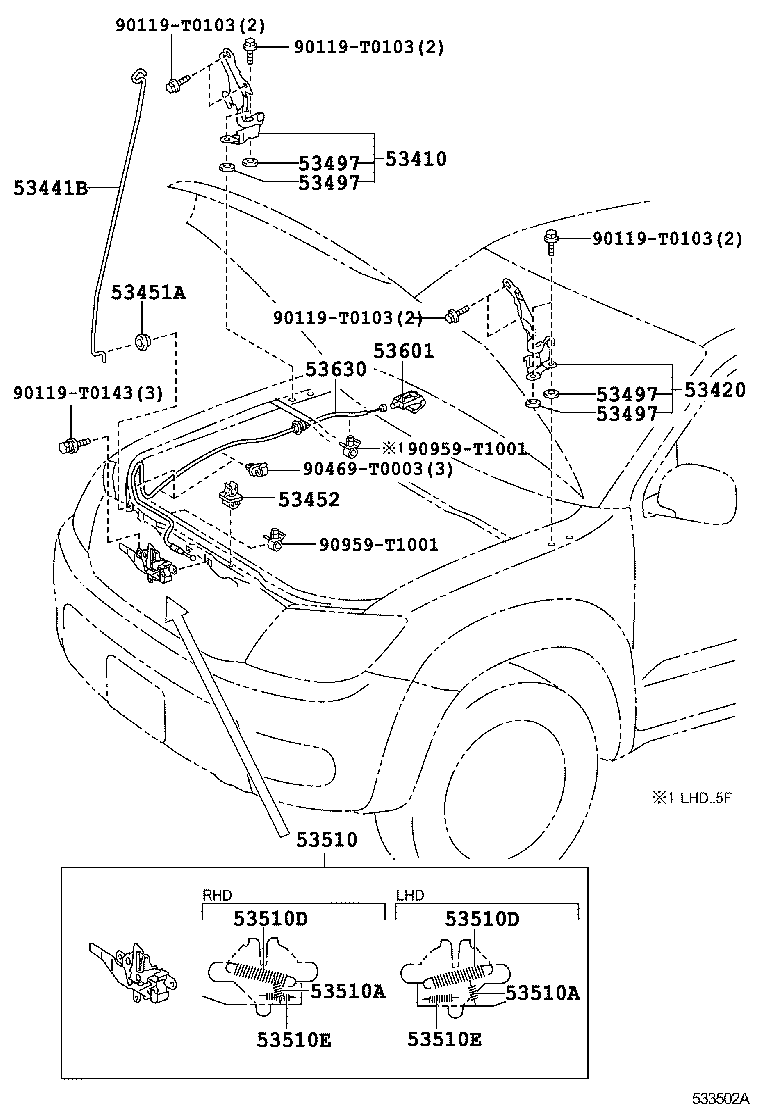 53441-0K030 SUPPORT, HOOD product image