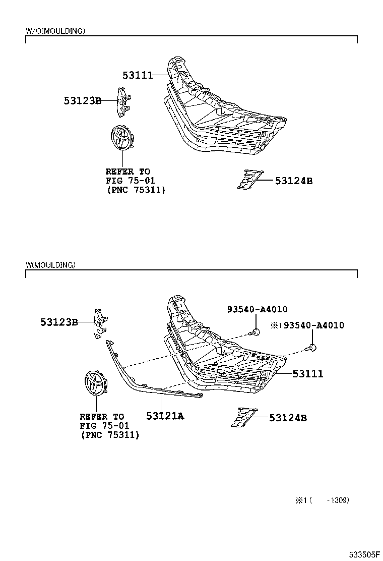 53124-0D030 MOULDING, RADIATOR GRILLE SIDE, LH product image