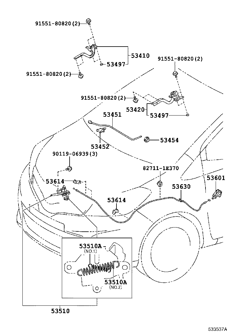 53630-52152 CABLE ASSY, HOOD LOCK CONTROL product image