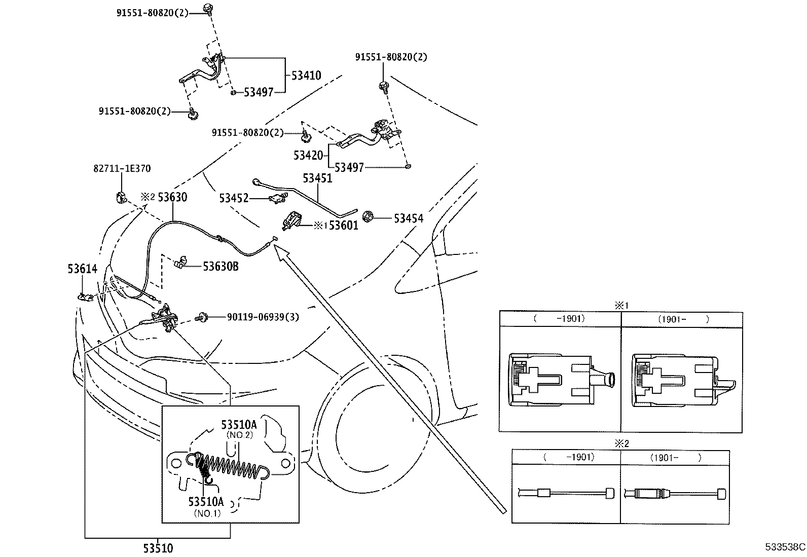 53630-52152 CABLE ASSY, HOOD LOCK CONTROL product image