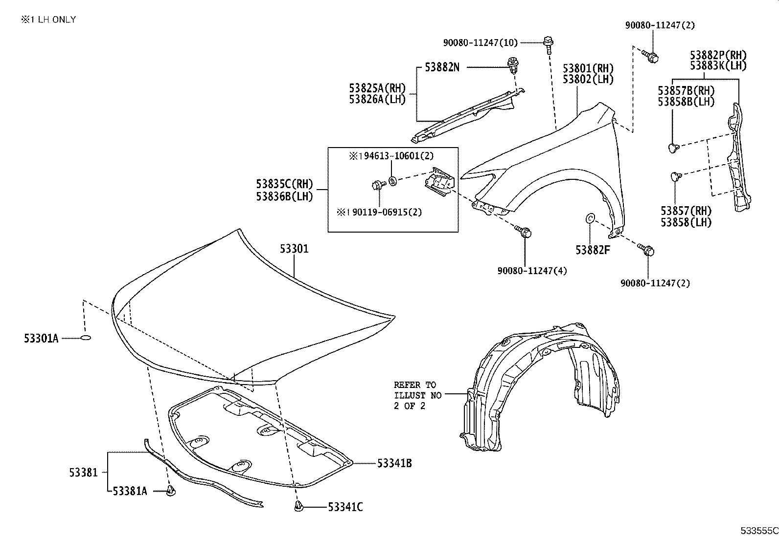 Toyota 53811-06200 FENDER SUB-ASSY, FRONT RH