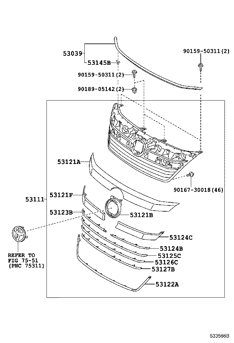 53101-58140 GRILLE, RADIATOR product image