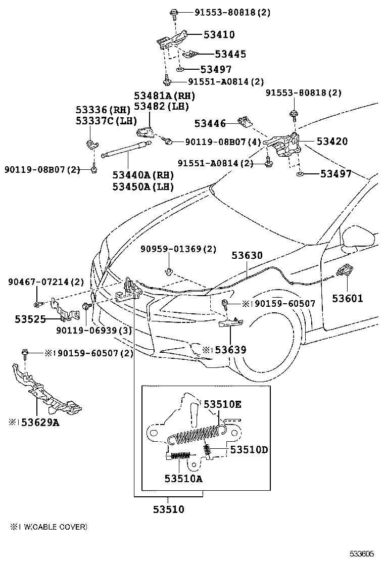 53446-30010 COVER, HOOD HINGE, LH product image