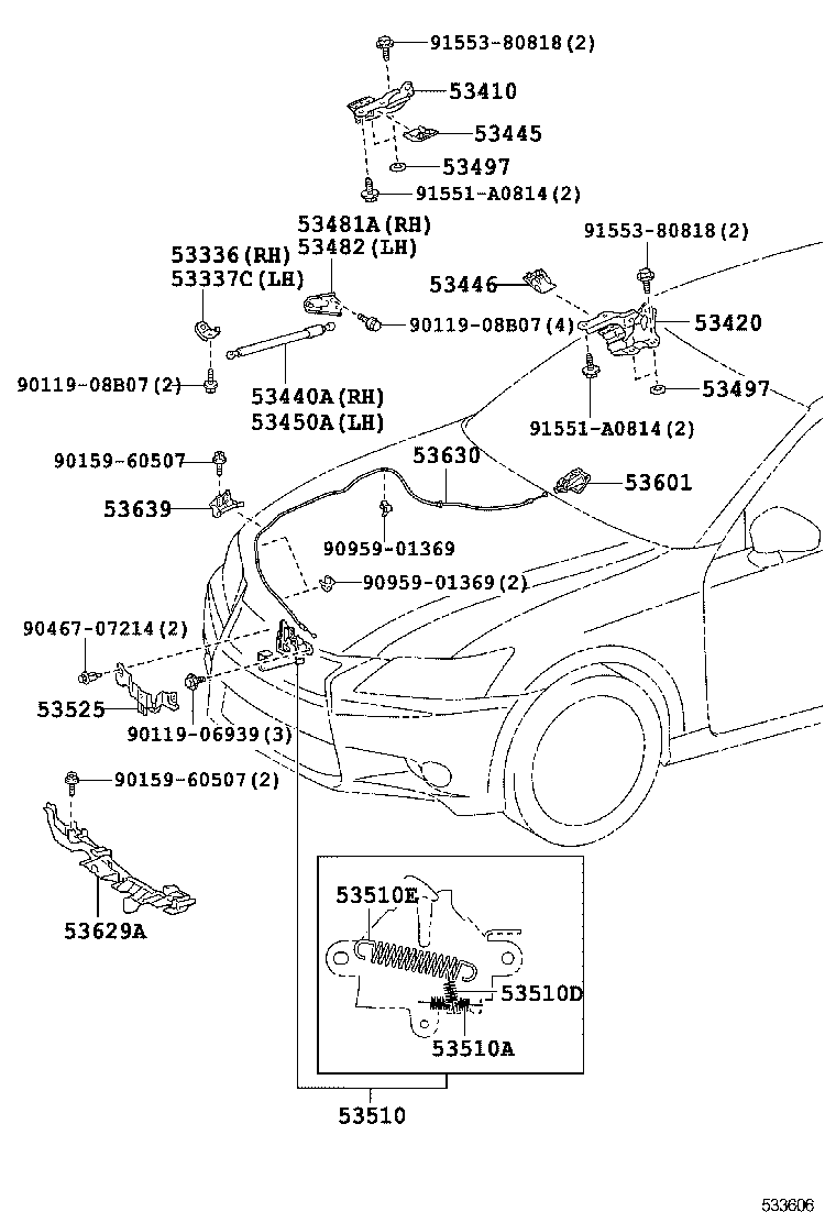 53446-30010 COVER, HOOD HINGE, LH product image