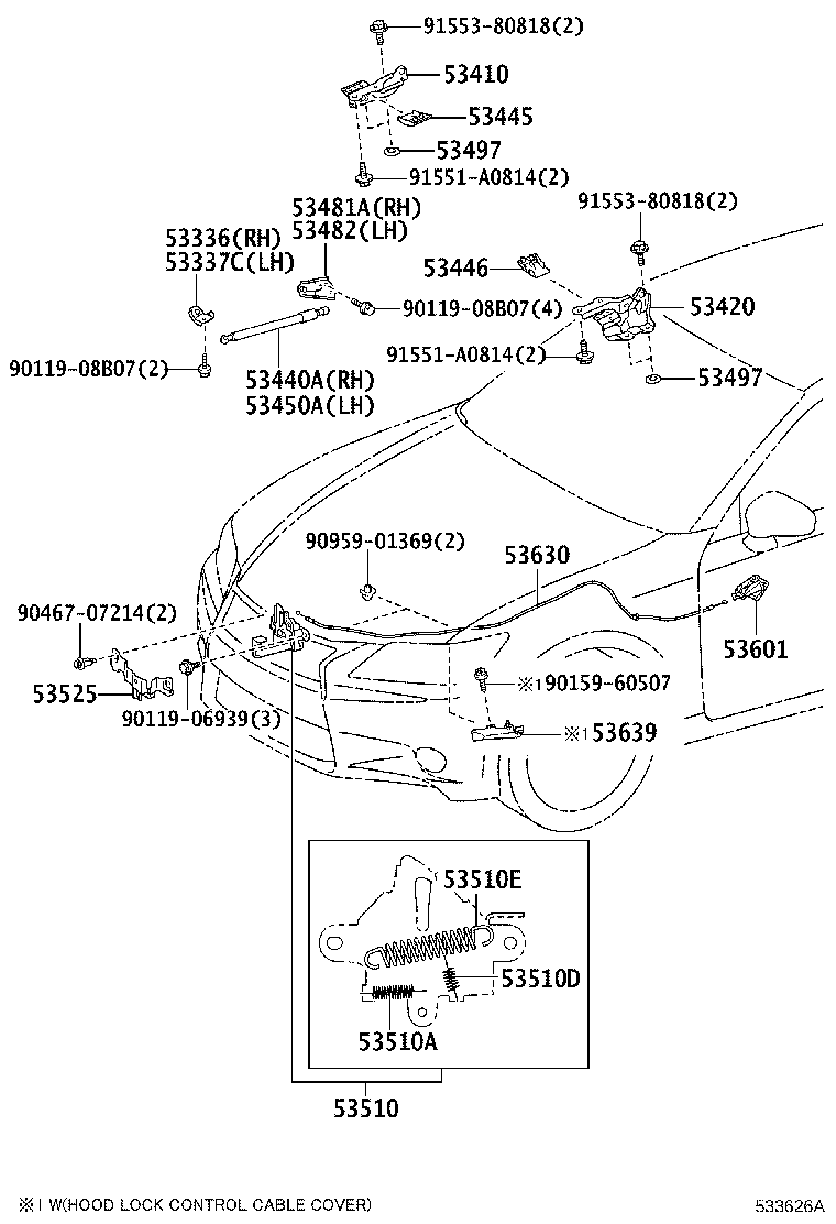 Toyota 53410-30450 HINGE ASSY, HOOD, RH