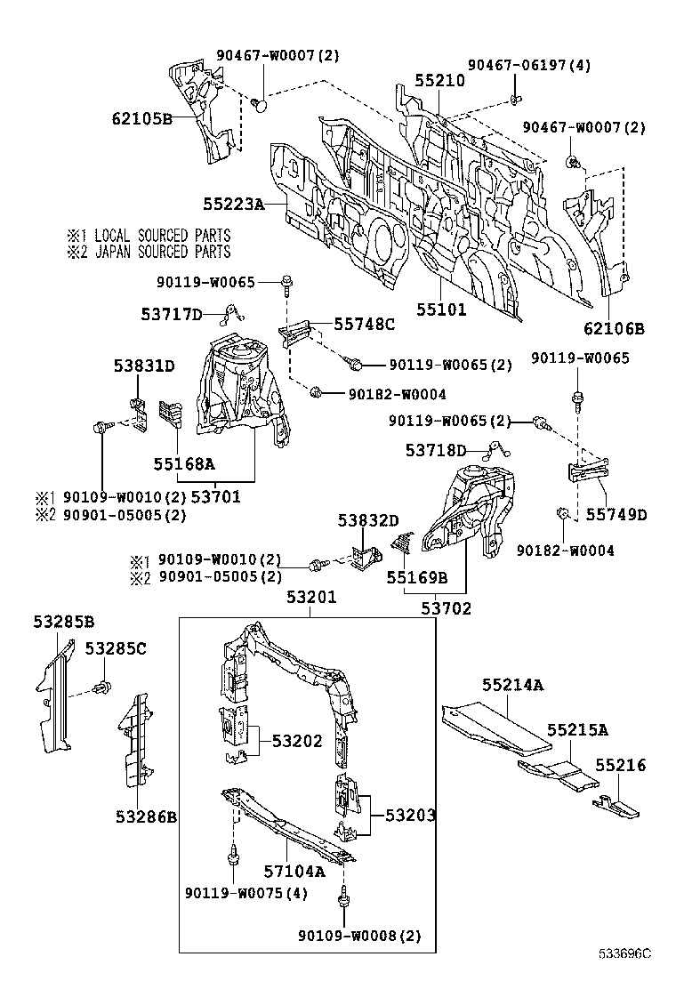 53203-0H010 SUPPORT SUB-ASSY, RADIATOR, LH product image