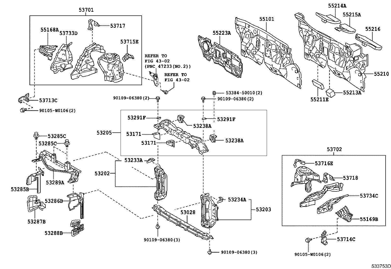 53702-0D120 APRON SUB-ASSY, FRONT FENDER, LH product image