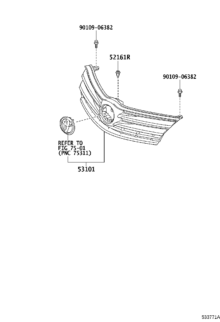 53395-12130 SEAL, HOOD TO RADIATOR GRILLE product image