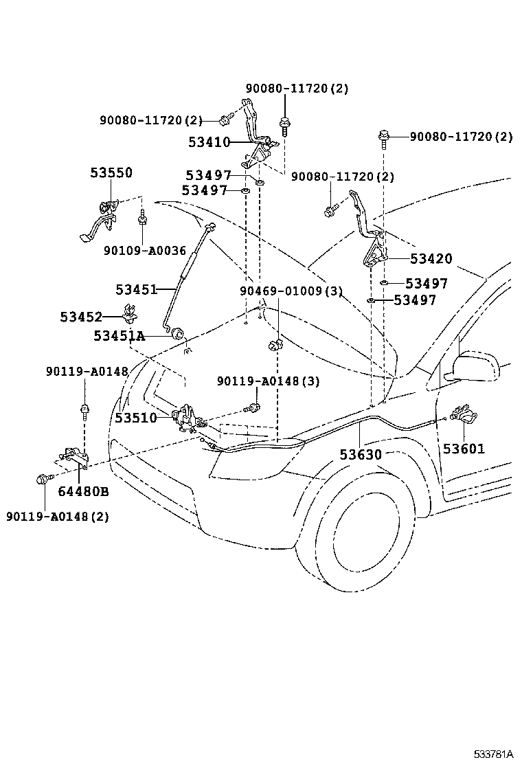 Toyota 53410-0R030 HINGE ASSY, HOOD, RH