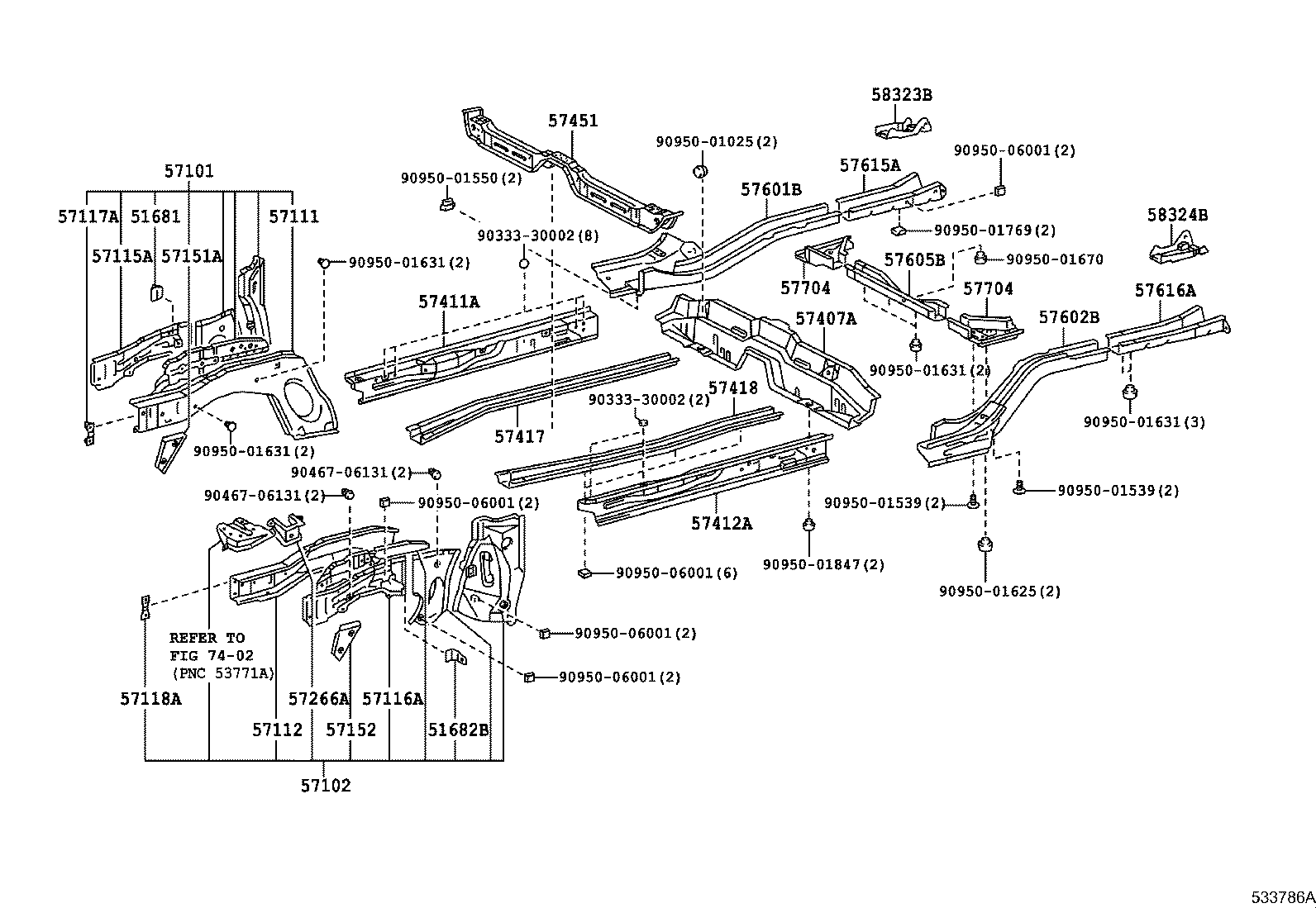 57125-12110 REINFORCE SUB-ASSY, FRONT BUMPER MOUNTING, RH product image
