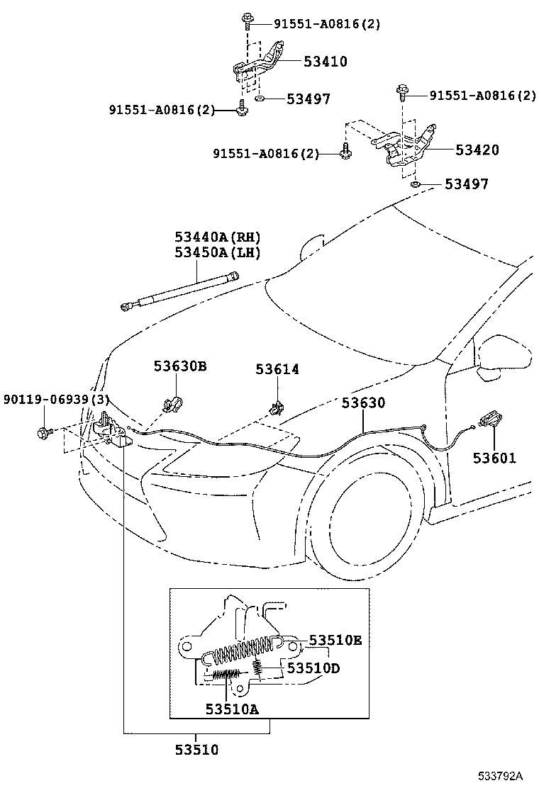 Toyota 53420-33290 HINGE ASSY, HOOD, LH
