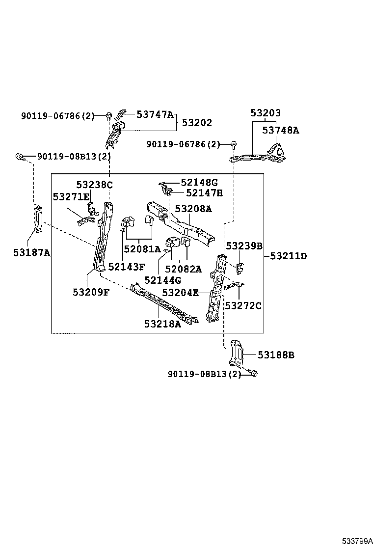 52148-47010 BRACKET, FRONT BUMPER MOUNTING, NO.2 product image
