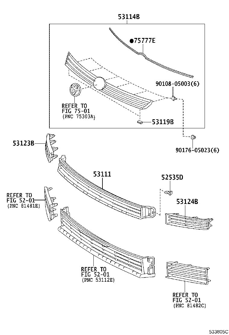 53124-52040 MOULDING, RADIATOR GRILLE SIDE, LH product image