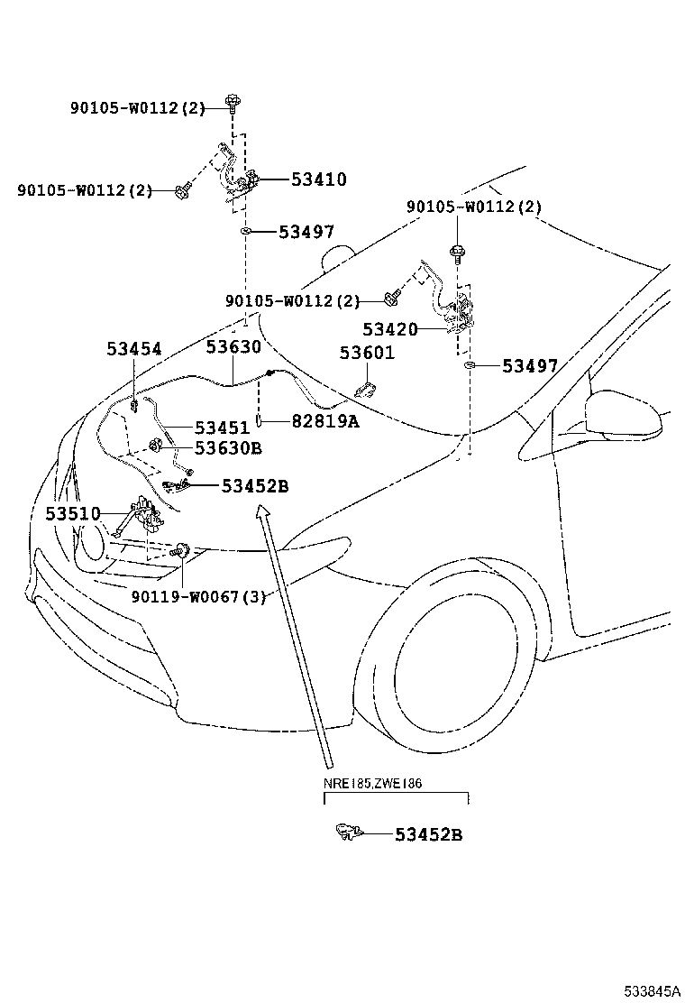 53630-12690 CABLE ASSY, HOOD LOCK CONTROL product image