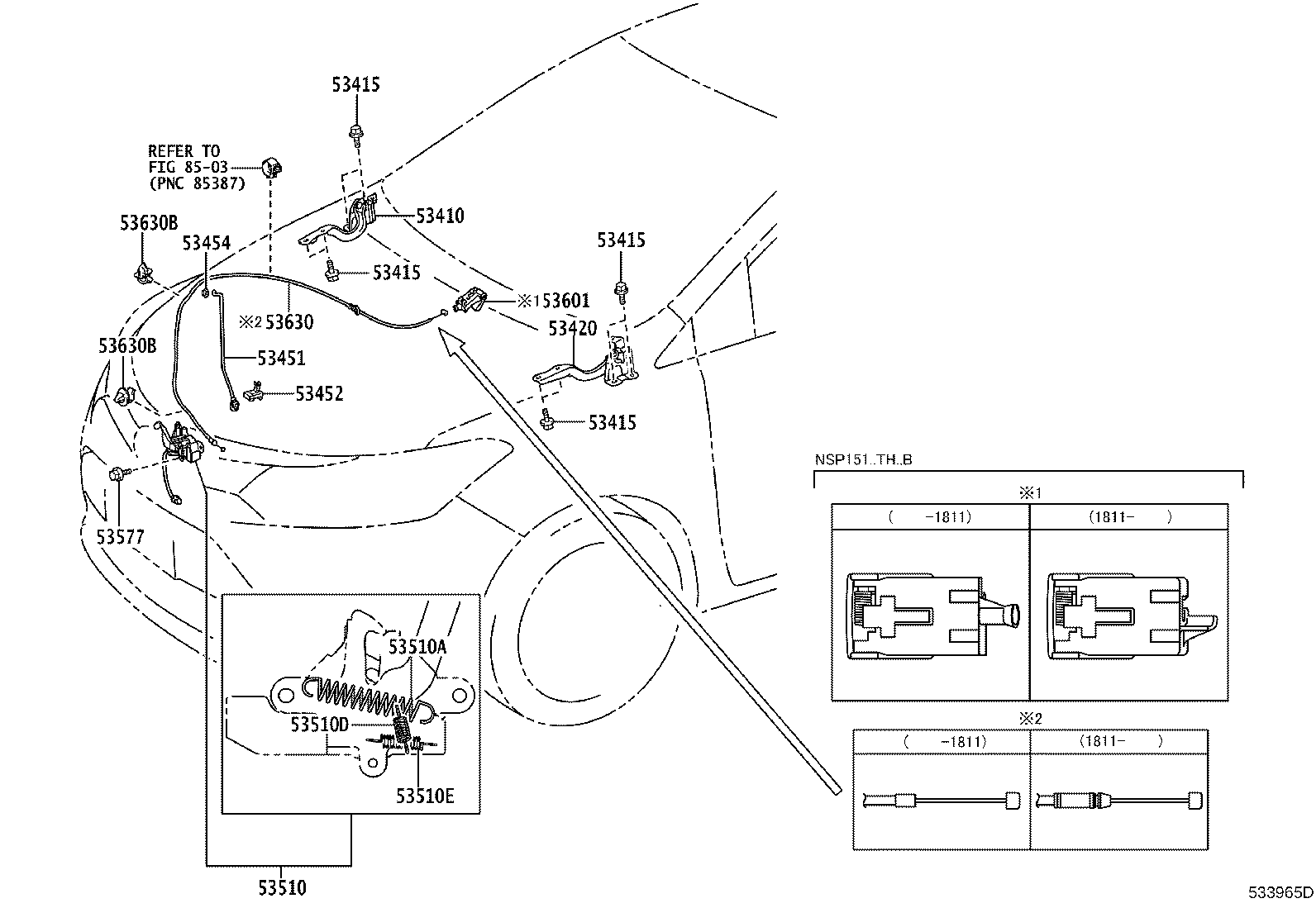 Toyota 53630-0D200 CABLE ASSY, HOOD LOCK CONTROL