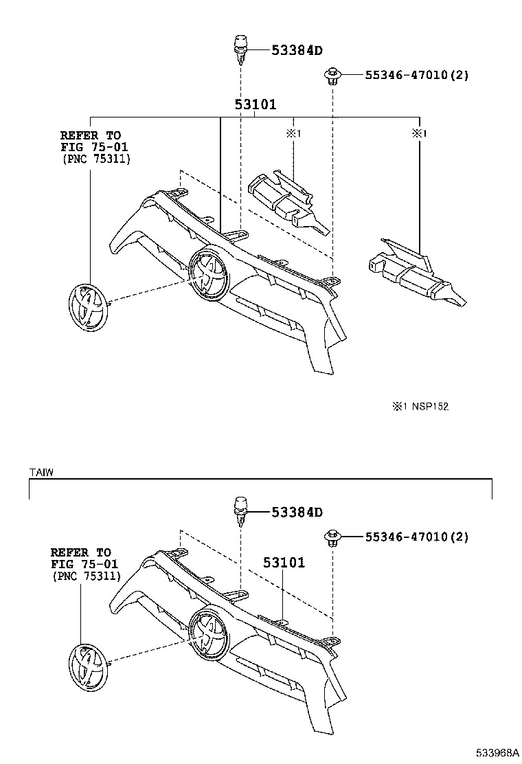 Toyota 53111-0D640 GRILLE SUB-ASSY, RADIATOR