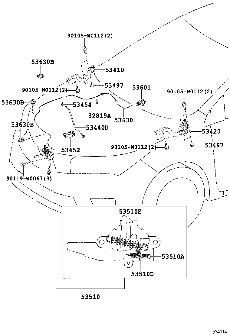 53440-02190 SUPPORT ASSY, HOOD product image