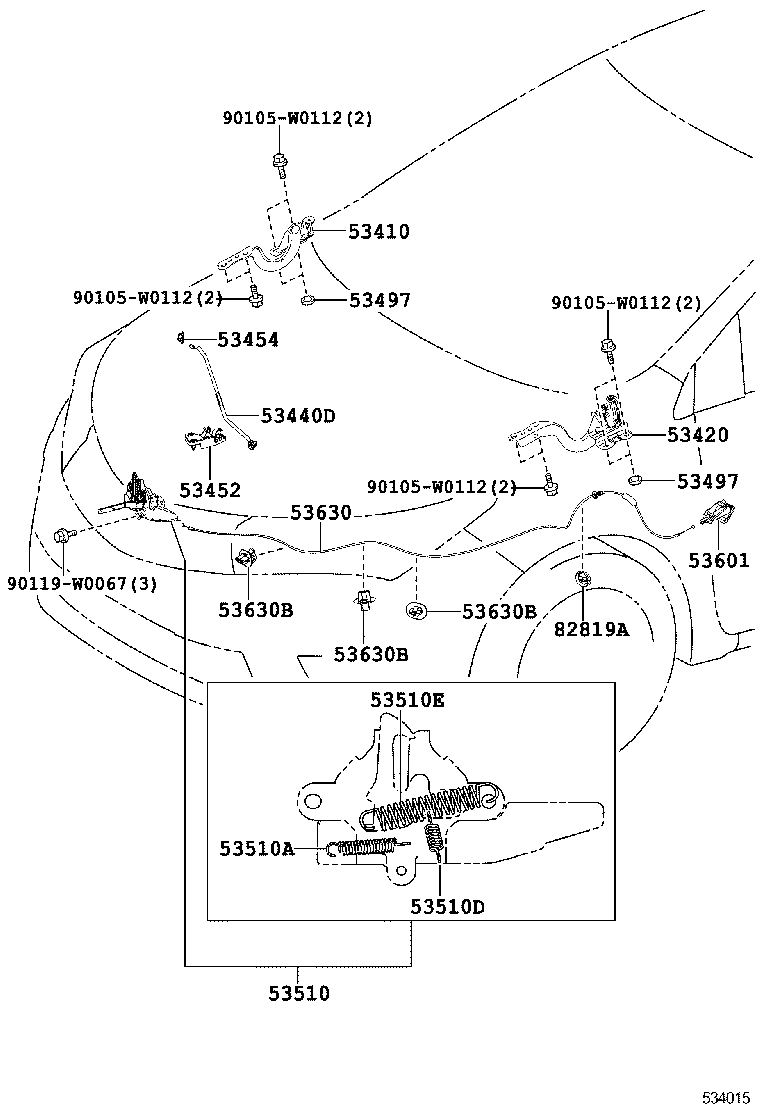 53440-02190 SUPPORT ASSY, HOOD product image