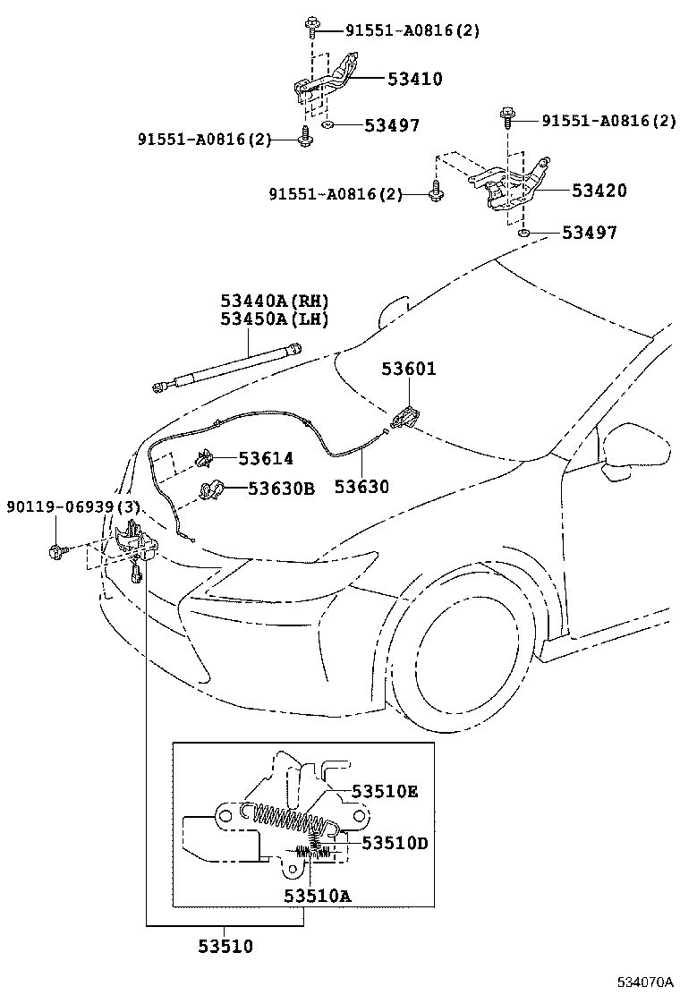 53630-33190 CABLE ASSY, HOOD LOCK CONTROL product image
