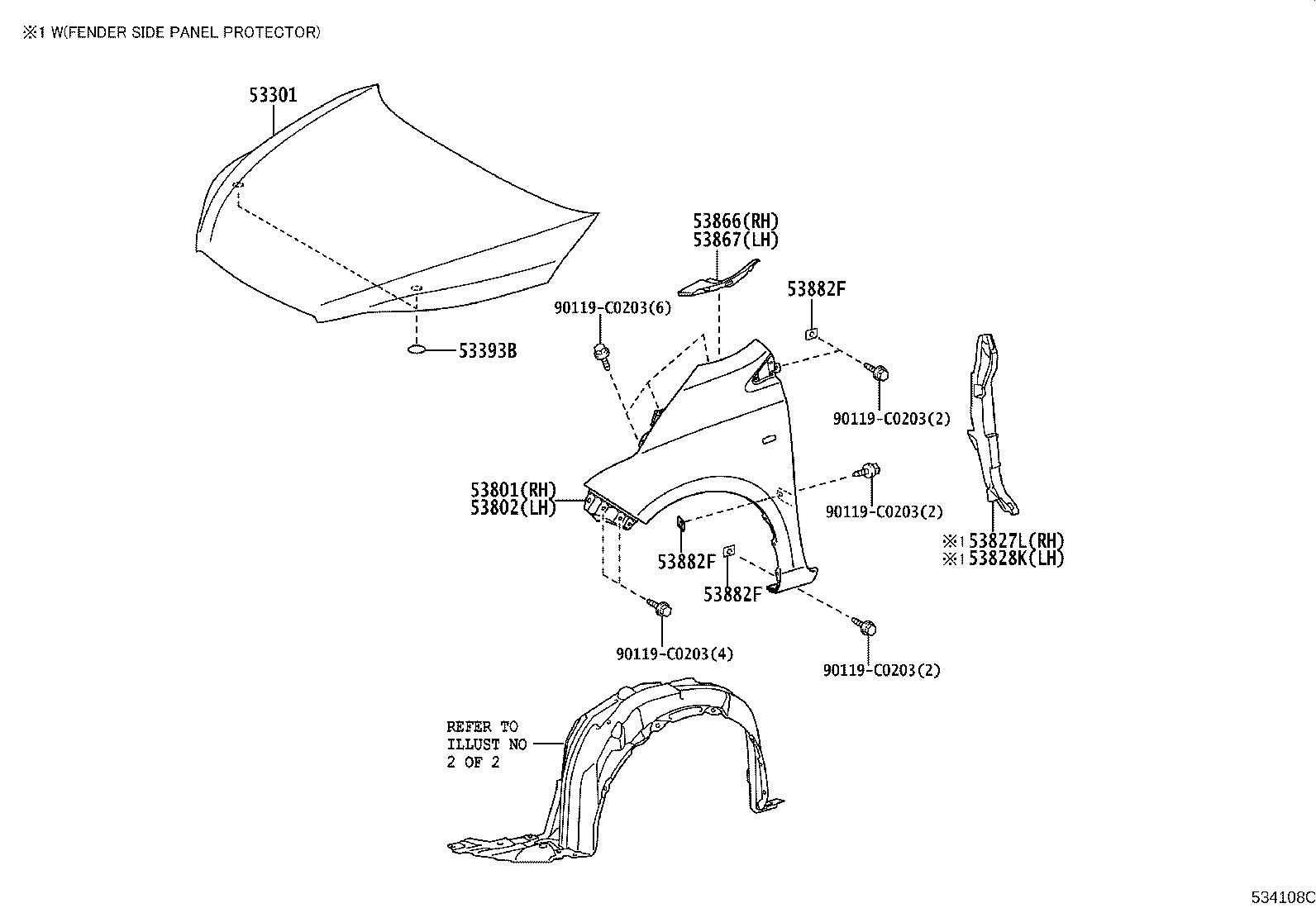 53827-0D130 PROTECTOR, FRONT FENDER SIDE PANEL, RH product image