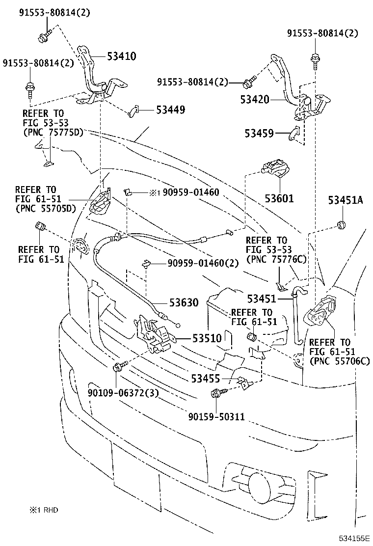 53630-26072 CABLE ASSY, HOOD LOCK CONTROL product image