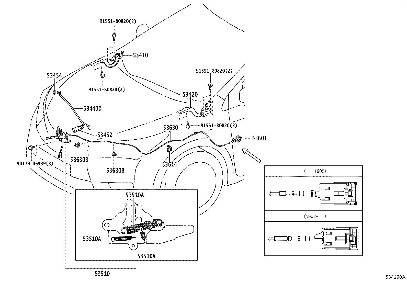 53440-02260 SUPPORT ASSY, HOOD product image
