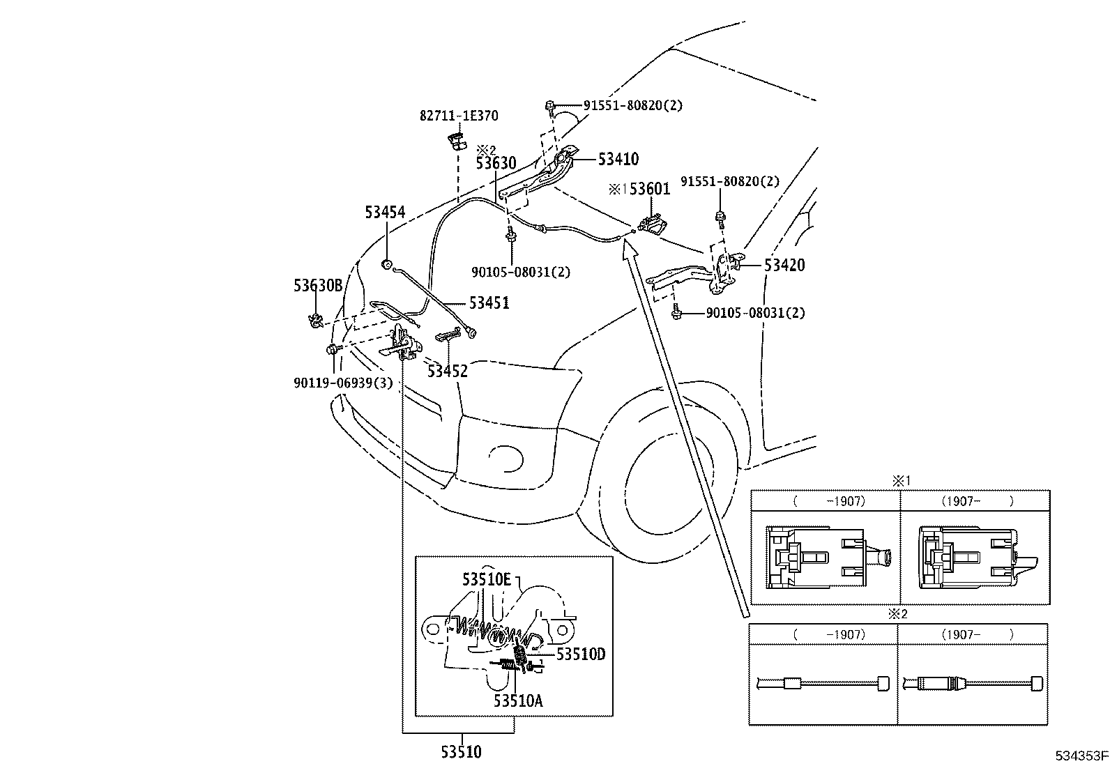 53630-52190 CABLE ASSY, HOOD LOCK CONTROL product image