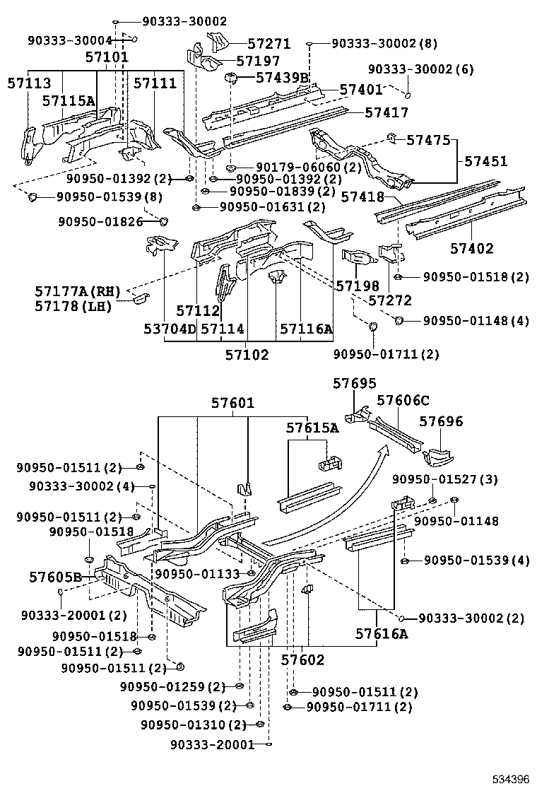 57402-21040 MEMBER SUB-ASSY, MAIN FLOOR SIDE, LH product image